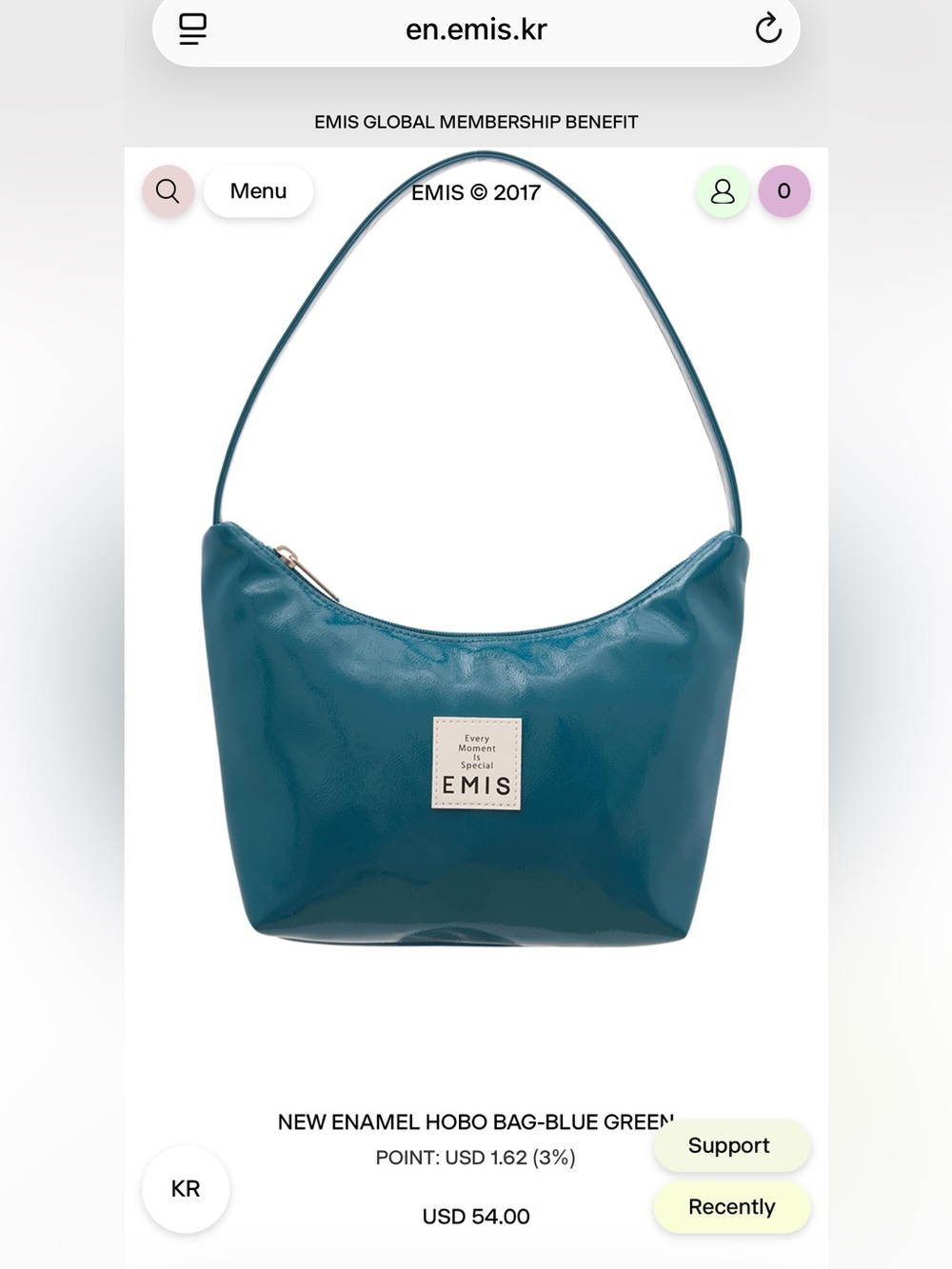 EMIS New Enamel Hobo Bag, peacock color, near new